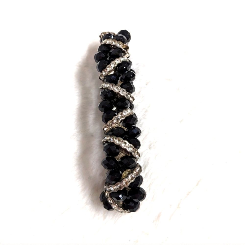 Vintage Black Crystal Bead Stretchy Bracelet with Rhinestone Accents - Picture 6 of 16
